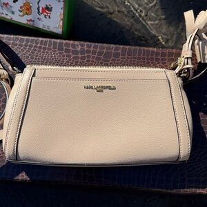 Karl Lagerfeld Beige and Brown Textured Handbag